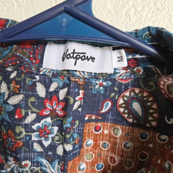 VATPAVE Men's Colorful Patchwork Button Down Shirt - Picture 3 of 4